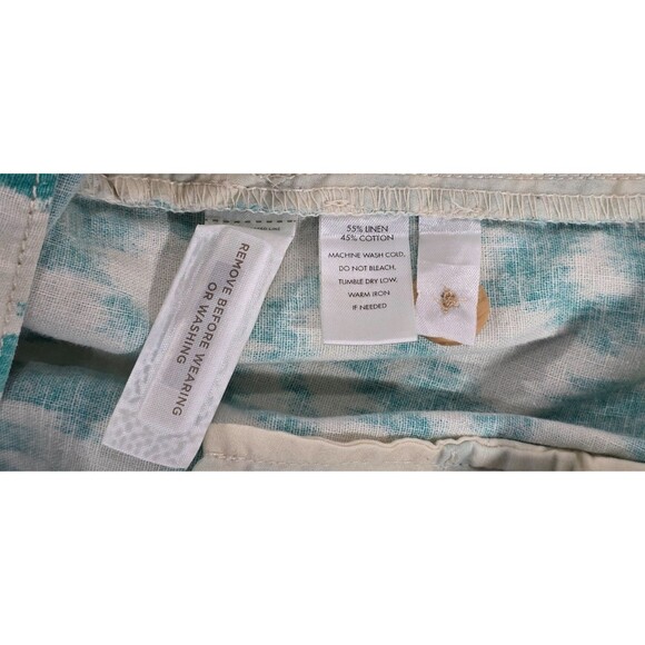 Ann Taylor LOFT Womens Shorts Linen Cotton Pockets Ikat Natural Green Size 12 - Picture 4 of 11
